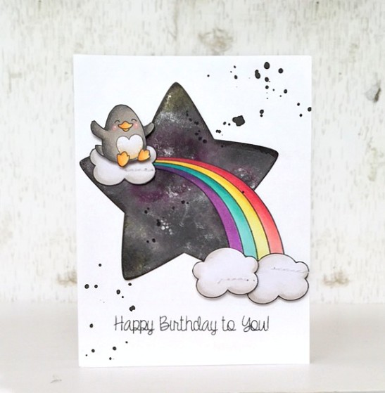 happy birthday 28penguin rainbow card - ls